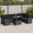 Set de sofás de jardín con cojines 9 pzas ratán sintético negro