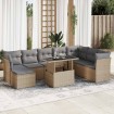 Set de sofás de jardín con cojines 9 pzas ratán sintético beige