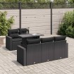 Set de sofás de jardín 6 piezas y cojines ratán sintético negro