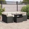 Set de sofás de jardín 7 pzas con cojines ratán sintético negro