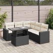 Set de sofás de jardín 6 piezas y cojines ratán sintético negro