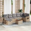 Set de sofás de jardín y cojines 8 piezas ratán sintético beige