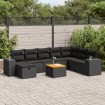 Set de sofás de jardín con cojines 9 pzas ratán sintético negro