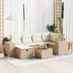 Set sofás de jardín 7 piezas y cojines ratán sintético beige