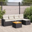 Set de sofás de jardín 6 piezas y cojines ratán sintético negro