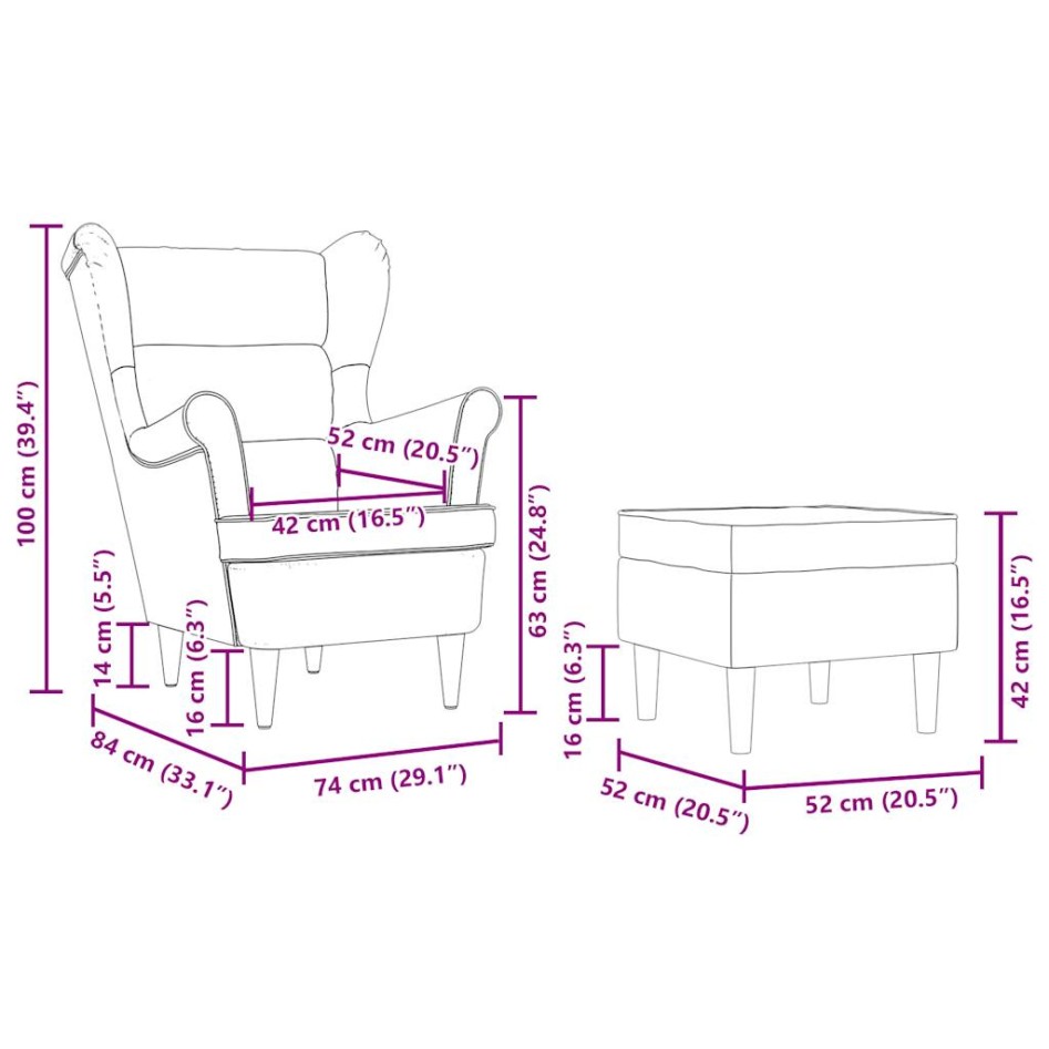 Sillón con taburete reposapiés tela gris