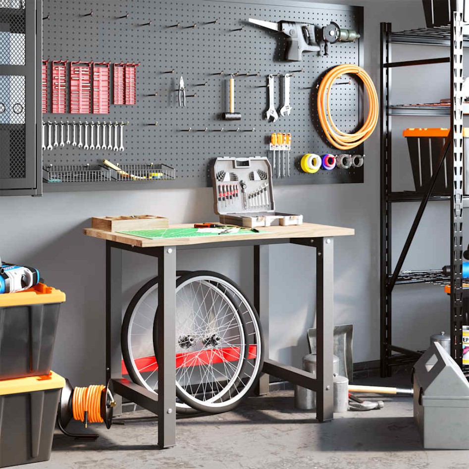 Banco de trabajo madera maciza de roble 100x60x81,5