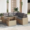Juego de sofás jardín con cojines 6 pzas ratán sintético beige