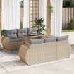 Set sofás de jardín 7 piezas y cojines ratán sintético beige