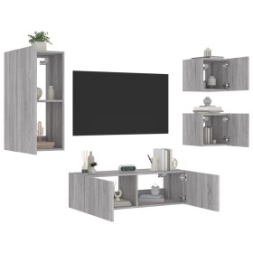 Muebles de TV de pared con luces LED 4 piezas gris
