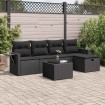 Set de sofás de jardín 6 piezas y cojines ratán sintético negro