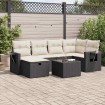 Set de sofás de jardín 7 pzas con cojines ratán sintético negro