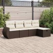 Set comedor de jardín 5 piezas y cojines ratán sintético marrón
