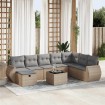 Set de sofás de jardín con cojines 9 pzas ratán sintético beige