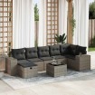 Set de sofás de jardín y cojines 8 piezas ratán sintético gris