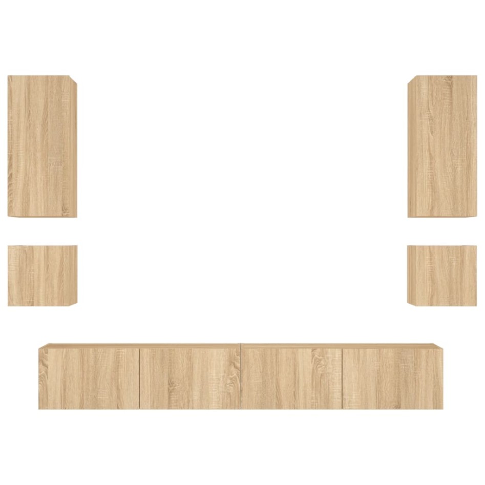 Muebles de TV de pared con luces LED 6 piezas roble