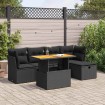Set sofás jardín y cojines 6 pzas ratán sintético acacia negro