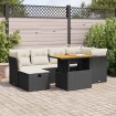 Set sofás jardín y cojines 7 pzas ratán sintético acacia negro