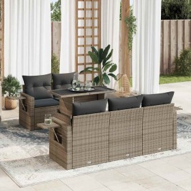 Set de muebles de jardín 6 pzas y cojines ratán sintético