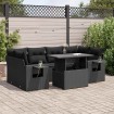 Set de sofás de jardín 7 pzas con cojines ratán sintético negro