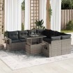 Set de sofás de jardín con cojines 9 pzas ratán sintético gris