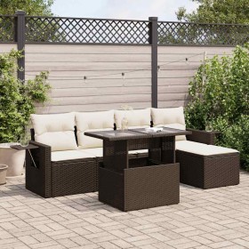 Set sofás de jardín 6 piezas y cojines ratán sintético