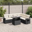 Set de sofás de jardín 7 pzas con cojines ratán sintético negro