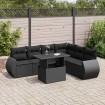Set de sofás de jardín 7 pzas con cojines ratán sintético negro