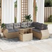 Set sofás de jardín 7 piezas y cojines ratán sintético beige