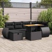 Set sofás jardín y cojines 8 pzas ratán sintético acacia negro