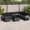 Set de sofás de jardín con cojines 9 pzas ratán sintético negro