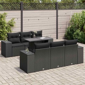 Set de sofás de jardín 7 pzas con cojines ratán sintético