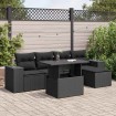 Set de sofás de jardín 6 piezas y cojines ratán sintético negro