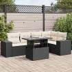 Set de sofás de jardín 6 piezas y cojines ratán sintético negro