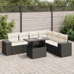 Set de sofás de jardín 7 pzas con cojines ratán sintético negro
