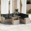 Set de sofás de jardín 7 pzas con cojines ratán PE gris claro