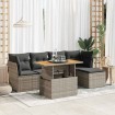 Set de muebles de jardín 6 pzas y cojines ratán sintético gris