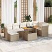 Set de sofás de jardín y cojines 8 piezas ratán sintético beige