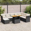 Set de sofás de jardín con cojines 9 pzas ratán sintético negro