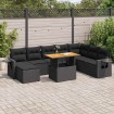 Set de sofás de jardín con cojines 9 pzas ratán sintético negro