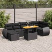 Set de sofás de jardín y cojines 8 piezas ratán sintético negro