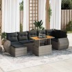 Set de sofás de jardín y cojines 8 piezas ratán sintético gris