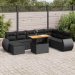 Set de sofás de jardín con cojines 9 pzas ratán sintético negro