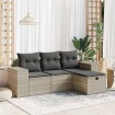 Set de sofás de jardín 4 pzas y cojines ratán sintético gris