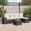 Set de sofás de jardín 6 piezas y cojines ratán sintético negro
