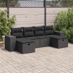 Set de sofás de jardín 6 piezas y cojines ratán sintético negro
