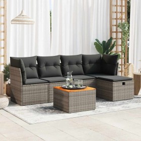 Set de muebles de jardín 6 pzas y cojines ratán sintético