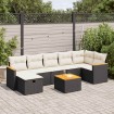 Set de sofás de jardín y cojines 8 piezas ratán sintético negro