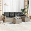 Set de sofás de jardín 6 pzas y cojines ratán sintético gris