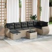 Set de sofás de jardín 8 pzas y cojines ratán sintético gris